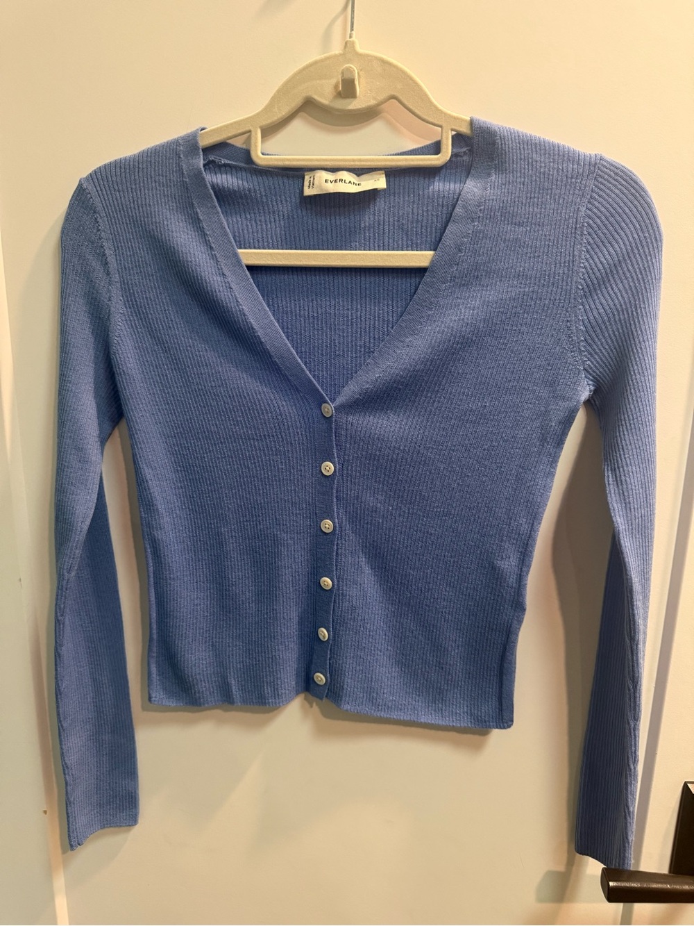Everlane Blue  Ribbed V-Neck Button Cardigan